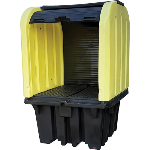Enpac 4070-YE Yellow Roll Top Hardcover Spill Pallet, 65" L x 65" W x 101" H, 5000 lbs. Load Capacity
