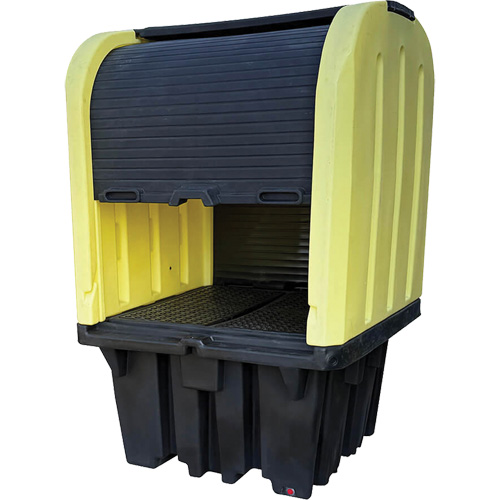 Enpac 4070-YE Yellow Roll Top Hardcover Spill Pallet, 65" L x 65" W x 101" H, 5000 lbs. Load Capacity