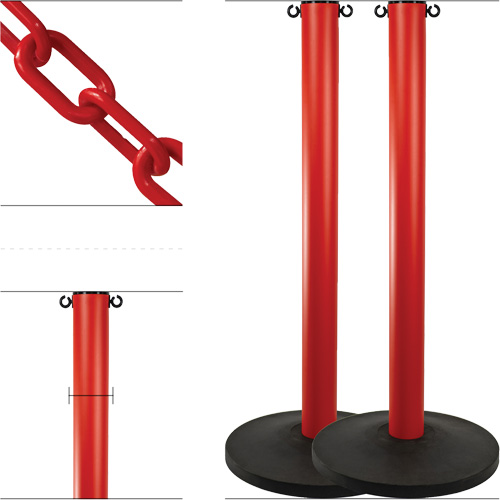 Mr. Chain 71605-2 Industrial Stanchion Kit with Plastic Chain, 37" High, Red