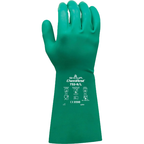 Showa 732-08 732 Chemical-Resistant Gloves, Size Medium/8, 13" L, Nitrile, Flock-Lined Inner Lining, 15-mil