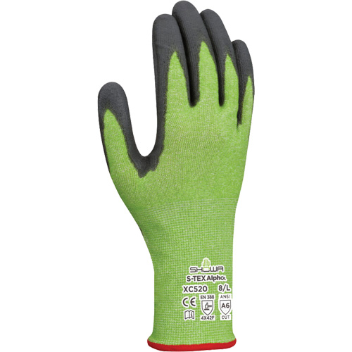 Showa XC520L-08 S-TEX Alpha XC520 Work Gloves, Size Large/8, 18 Gauge, Polyurethane Coated, Tungsten Shell, ASTM ANSI Level A6/EN 388 Level F