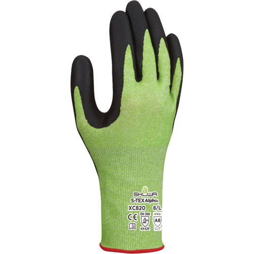 Showa XC820M-07 Gants r&eacute;sistants &agrave; la coupe S-TEX Alpha XC820, Taille Moyen/7, Calibre 18, Rev&ecirc;tement Nitrile micromousse, Enveloppe en Tungst&egrave;ne, ASTM ANSI niveau A6/EN 388 niveau F