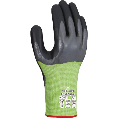 Showa XC821XXL-10 Gants r&eacute;sistants &agrave; la coupe S-TEX Alpha XC821, Taille 2T-Grand/10, Calibre 18, Rev&ecirc;tement Nitrile, Enveloppe en Polyester/Nylon/Polyur&eacute;thane/PEHP/Tungst&egrave;ne, ASTM ANSI niveau A6/EN 388 niveau F
