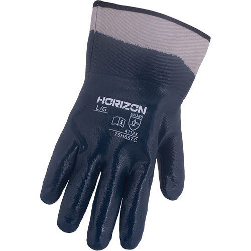 Barry & Boulerice 75-H657-CXL Horizon&reg; Navy Gloves with Pasted Cuffs, X-Large, Nitrile Coating, Jersey/Cotton Shell