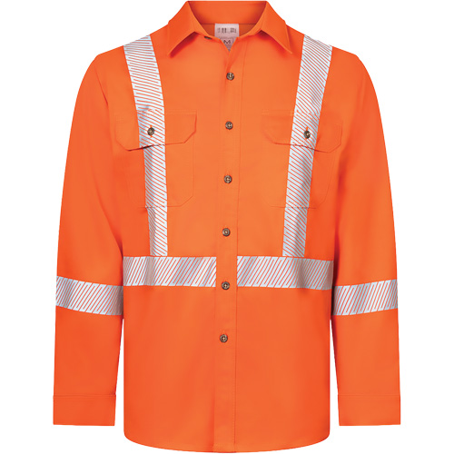 IFR Workwear ASO652-L Chemise de travail haute visibilit&eacute; &agrave; bandes segment&eacute;es 7 oz de luxe Avenger, Style 652, Hommes, Grand, Orange