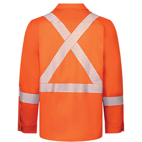 IFR Workwear ASO652-L Chemise de travail haute visibilit&eacute; &agrave; bandes segment&eacute;es 7 oz de luxe Avenger, Style 652, Hommes, Grand, Orange