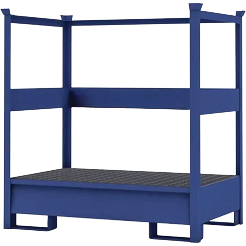 Denios K17-3202 Palette de confinement de d&eacute;versement de transport bleu pour 2 barils avec rails lat&eacute;raux, Capacit&eacute; de d&eacute;versement 66 gal. US, 55" x 34" x 58"