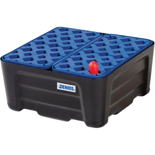 Denios K32-1922 Black & Blue Spill Containment Tray with Grate, 15.8" L x 15.8" W x 7.1" H, 5.3 US gal. Spill Capacity