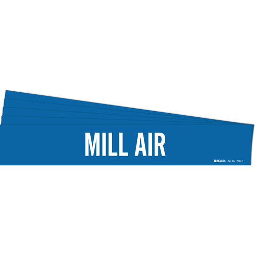 Brady 7192-1-PK "Mill Air" Pipe Marker, Self-Adhesive, 2-1/4" H x 14" W, White on Blue