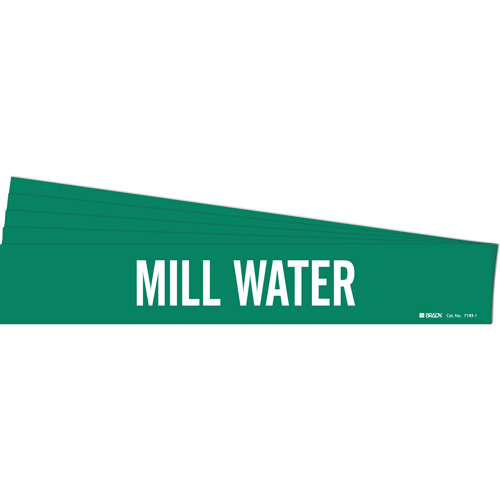 Brady 7193-1-PK "Mill Water" Pipe Marker, Self-Adhesive, 2-1/4" H x 14" W, White on Green