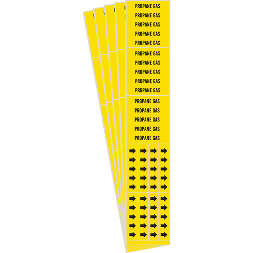 Brady 7227-3C-PK "Propane Gas" Pipe Markers, Self-Adhesive, 2-1/4" H x 2-3/4" W, Black on Yellow