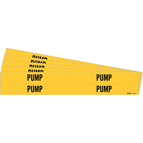 Brady 7228-4-PK "Pump" Pipe Markers, Self-Adhesive, 1-1/8" H x 7" W, Black on Yellow