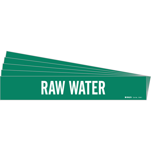Brady 7230-1-PK "Raw Water" Pipe Marker, Self-Adhesive, 2-1/4" H x 14" W, White on Green
