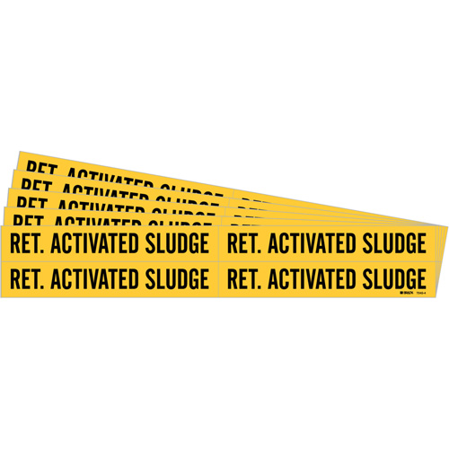 Brady 7245-4-PK "Ret. Activated Sludge" Pipe Markers, Self-Adhesive, 1-1/8" H x 7" W, Black on Yellow