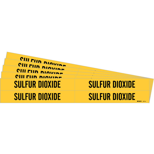 Brady 7277-4-PK "Sulfur Dioxide" Pipe Markers, Self-Adhesive, 1-1/8" H x 7" W, Black on Yellow