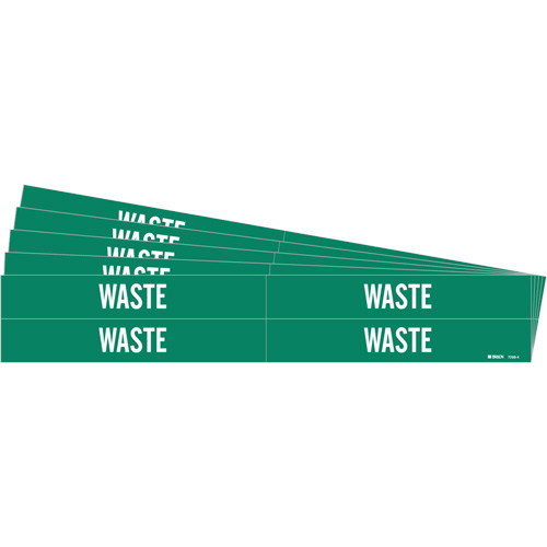 Brady 7299-4-PK "Waste" Pipe Markers, Self-Adhesive, 1-1/8" H x 7" W, White on Green