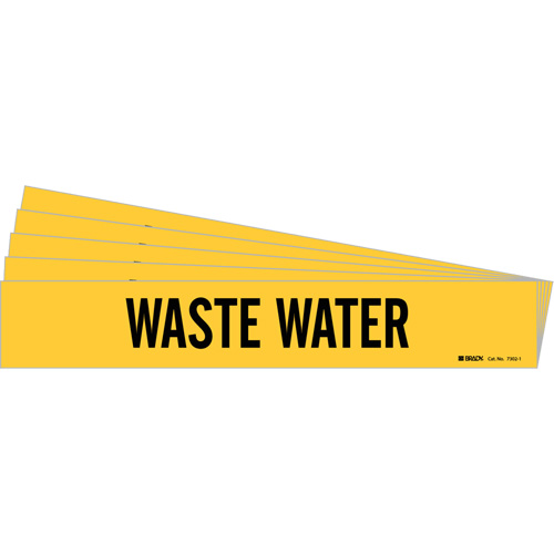 Brady 7302-1-PK "Waste Water" Pipe Marker, Self-Adhesive, 2-1/4" H x 14" W, Black on Yellow