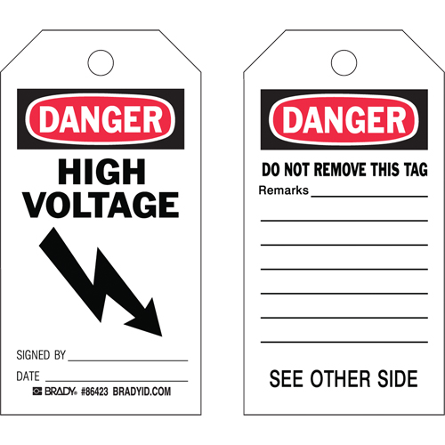Brady 86542 Safety Tags, Plastic, 3" W x 5-3/4" H, English