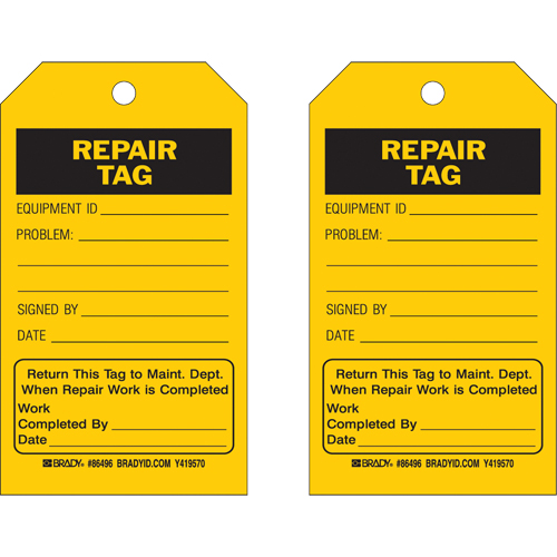 Brady 86496 Safety Tags, Plastic, 4" W x 7" H, English