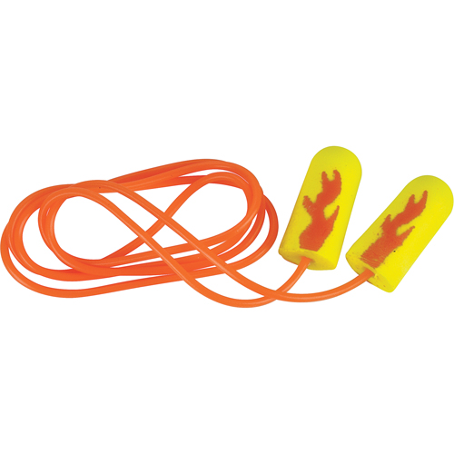 3M 311-1252 Bouchons d'oreilles &eacute;clat n&eacute;on jaune E-A-Rsoft, Vrac - Sac en poly, Avec cordon