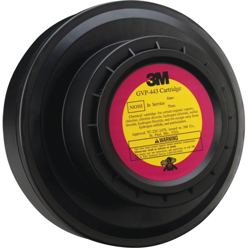 3M GVP-443 Cartouche pour appareils de protection respiratoire (APR) &agrave; &eacute;puration d'air motoris&eacute;, Gaz acide/Vapeur organique, Paquet de 1