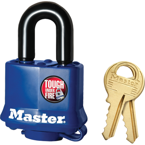 Master Lock 312 Weather-Resistant Padlock, Blue, Keyed Different, Laminated Steel, 1-9/16" Width