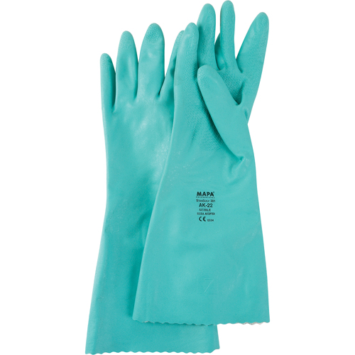 Mapa Professional 34381047 StanSolv&reg; Embossed Z-Pattern Grip Gloves, Size Small/7, 14" L, Nitrile, Interlock Inner Lining, 11-mil