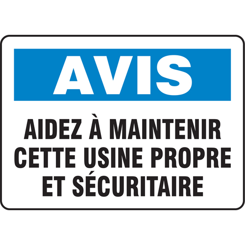 Accuform Signs FRMHSK848VS "Maintenir cette usine propre" Sign, 7" x 10", Vinyl, French