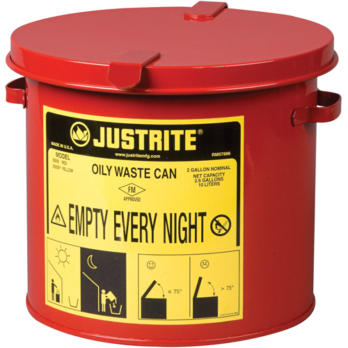 Justrite 09200 Contenants pour d&eacute;chets huileux, Homologu&eacute; FM/List&eacute; UL, 2 gal. US, Rouge