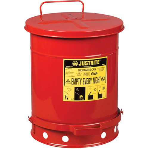 Justrite 9300 Oily Waste Cans, FM Approved/UL Listed, 10 US gal., Red
