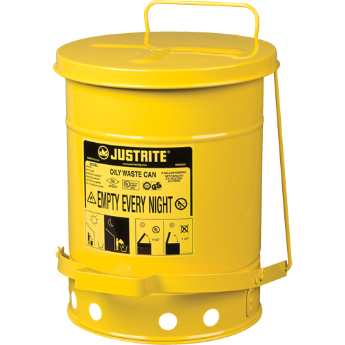 Justrite 9101 Oily Waste Cans, FM Approved/UL Listed, 6 US Gal., Yellow