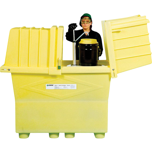 Enpac 2077-YE-D Poly-Safeypacks&reg; Plus With Drain, 60.25" L x 34.5" W x 64" H, 1200 lbs. Load Capacity