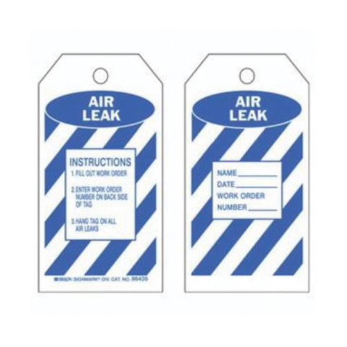 Brady 86435 "Air Leak" Inspection Tags, Polyester, 3" W x 5-3/4" H, English