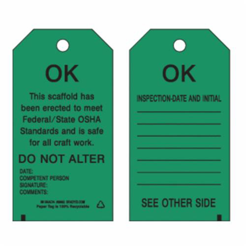Brady 86682 Scaffold Safety Tags, Paper, 3" W x 5-3/4" H, English