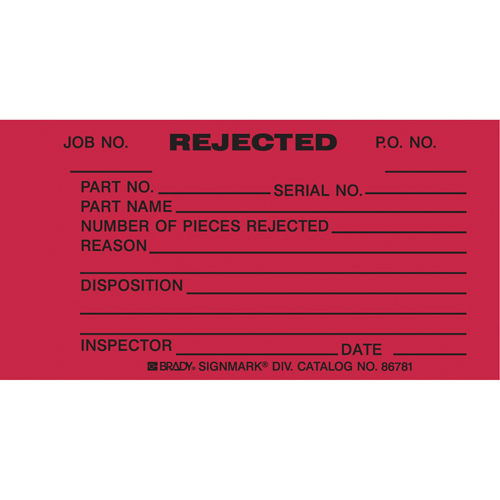 Brady 86781 Inspection Tags, Cardstock, 3" W x 5-3/4" H, English