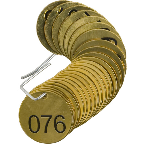 Brady 23203 Numbered Valve Tags, # 076-100, Brass, 1.5" dia