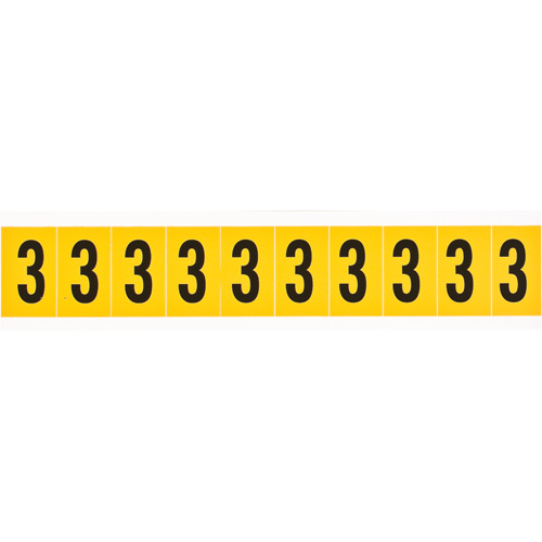 Brady 1530-3 &eacute;tiquettes de lettres et chiffres individuels, 3, 1" h, Noir sur jaune