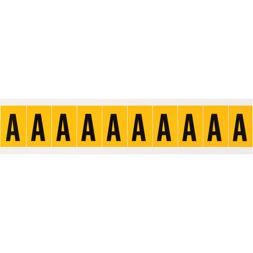 Brady 1530-A Individual Number and Letter Labels, A, 1" H, Black on Yellow
