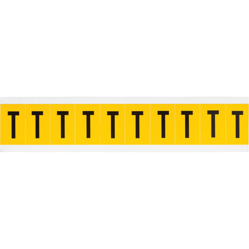 Brady 1530-T Individual Number & Letter Labels, T, 1" H, Black on Yellow