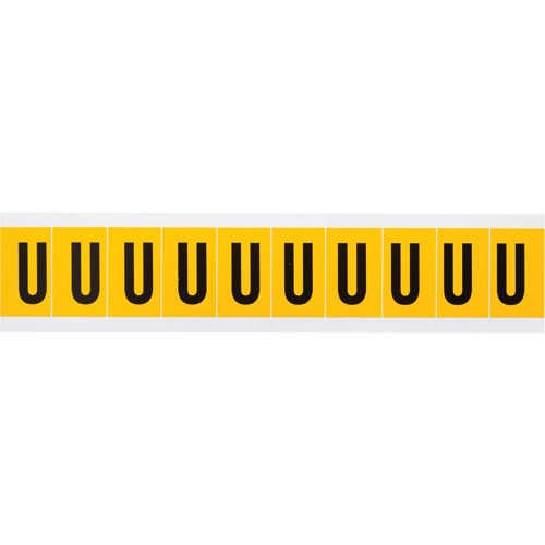 Brady 1530-U Individual Number & Letter Labels, U, 1" H, Black on Yellow