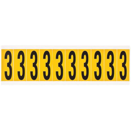 Brady 1534-3 Individual Number and Letter Labels, 3, 2" H, Black on Yellow