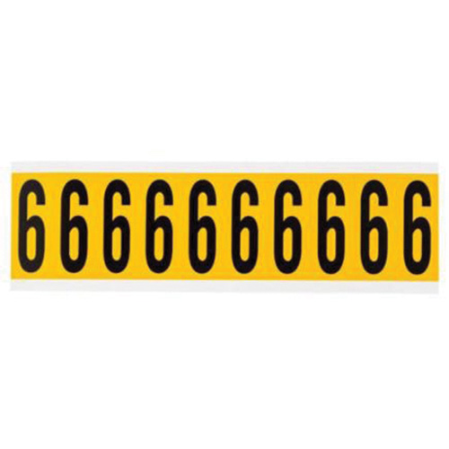 Brady 1534-6 Individual Number and Letter Labels, 6, 2" H, Yellow on Black