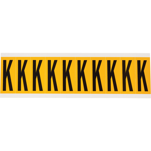 Brady 1534-K &eacute;tiquettes de lettres et chiffres individuels, K, 2" h, Noir sur jaune