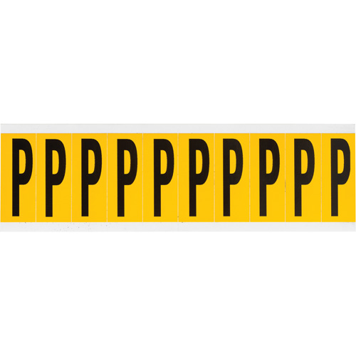 Brady 1534-P Individual Number & Letter Labels, P, 2" H, Black on Yellow