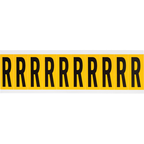 Brady 1534-R Individual Number & Letter Labels, R, 2" H, Black on Yellow