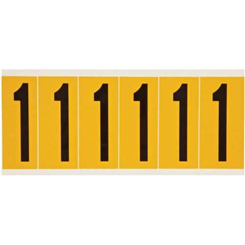 Brady 1550-1 Individual Number and Letter Labels, 1, 3" H, Black on Yellow