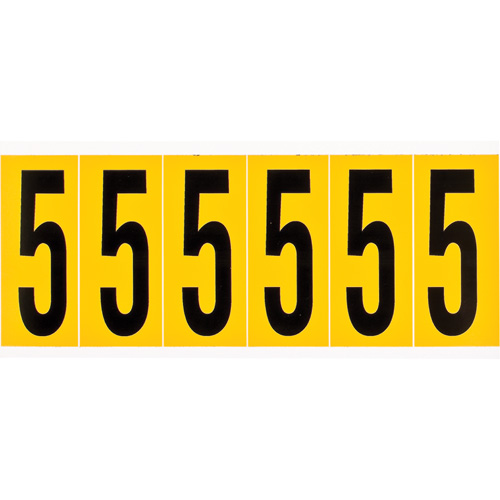Brady 1550-5 Individual Number and Letter Labels, 5, 3" H, Black on Yellow