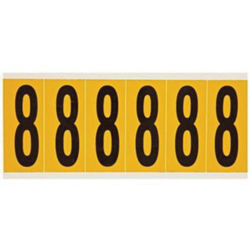 Brady 1550-8 Individual Number and Letter Labels, 8, 3" H, Black on Yellow