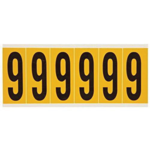 Brady 1550-9 Individual Number and Letter Labels, 9, 3" H, Black on Yellow