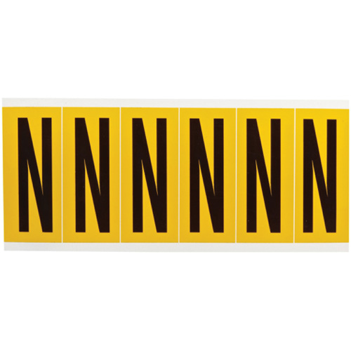 Brady 1550-N &eacute;tiquette de lettres & chiffres individuels, N, 3" h, Noir sur jaune